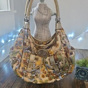 Vintage Kathy Van Zeeland Floral Women's Shoulder Bag with Gold Accents